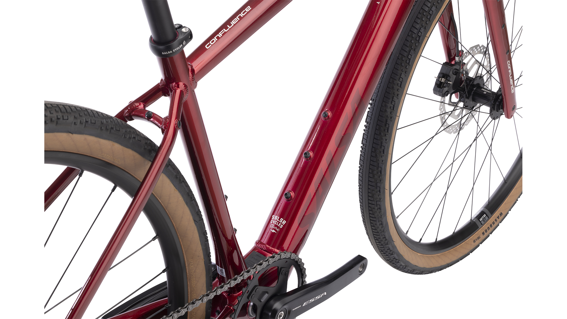 Salsa Confluence Flat Bar Essa 8 Ebike - Canyon Red - Inner Frame Detail View