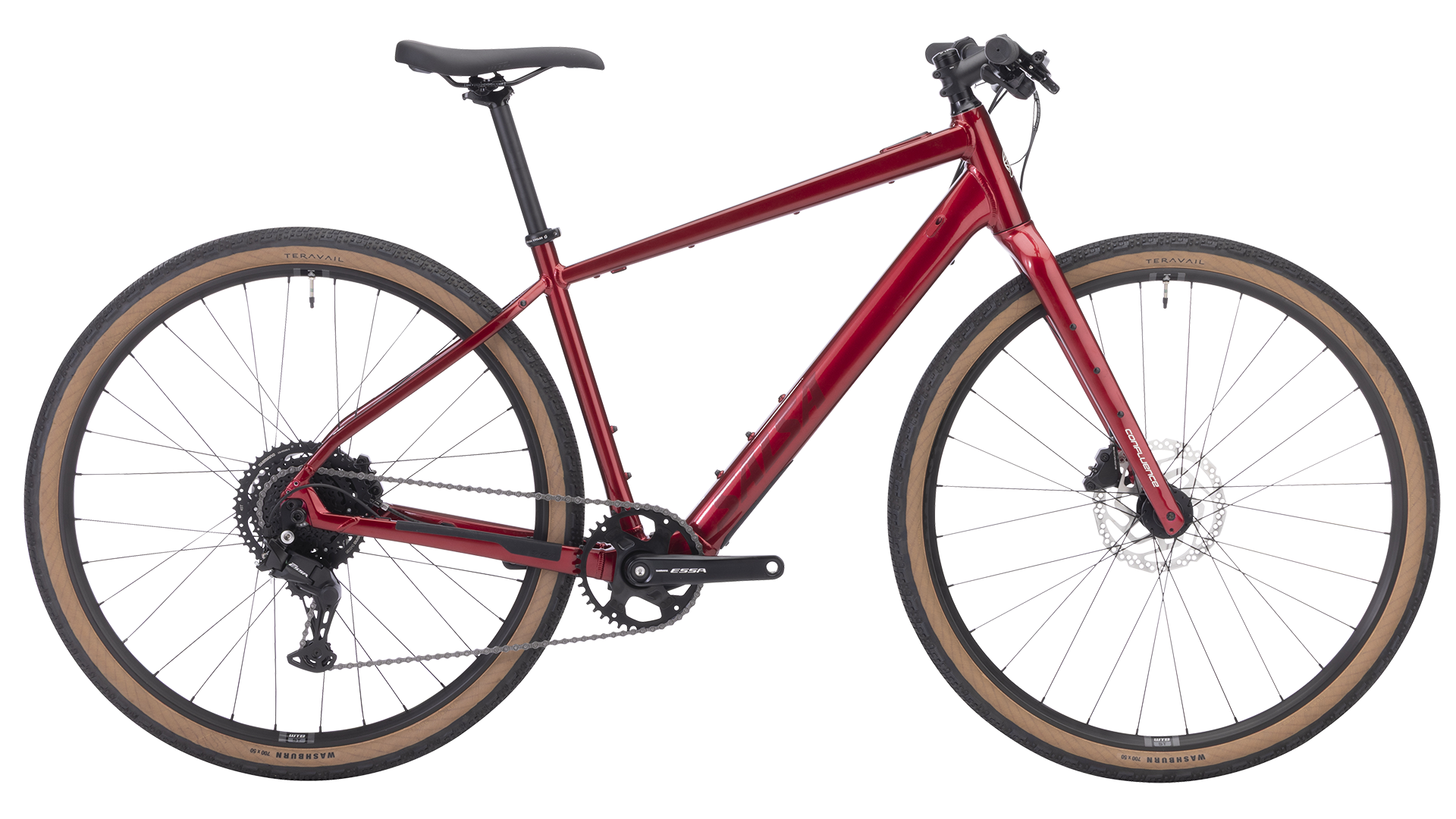 Salsa Confluence Flat Bar Essa 8 Ebike - Canyon Red - Side View