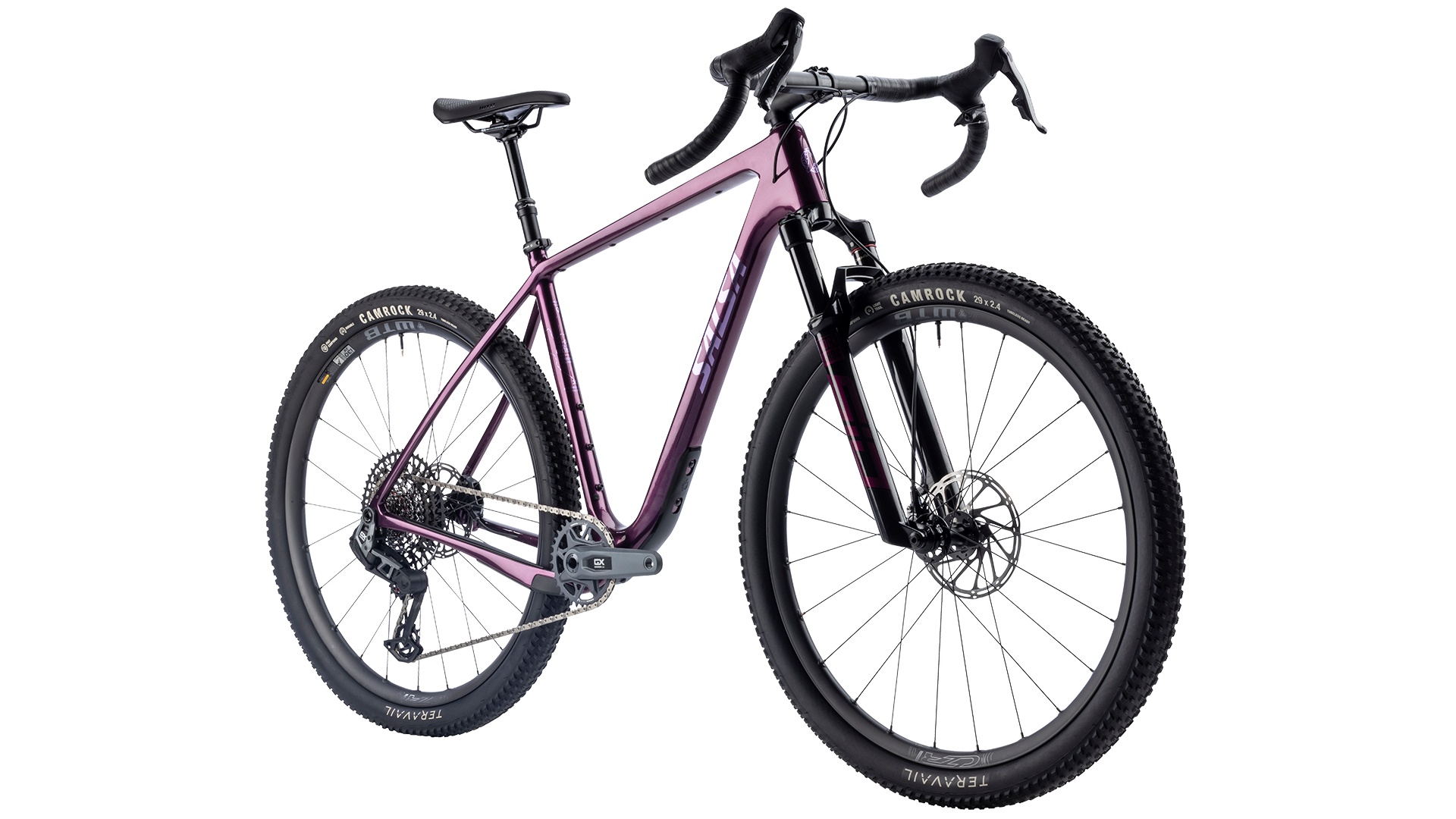 Salsa Cutthroat Rival GX AXS Suspension Gravel Bike - Deep Orchid - Front three quarter view