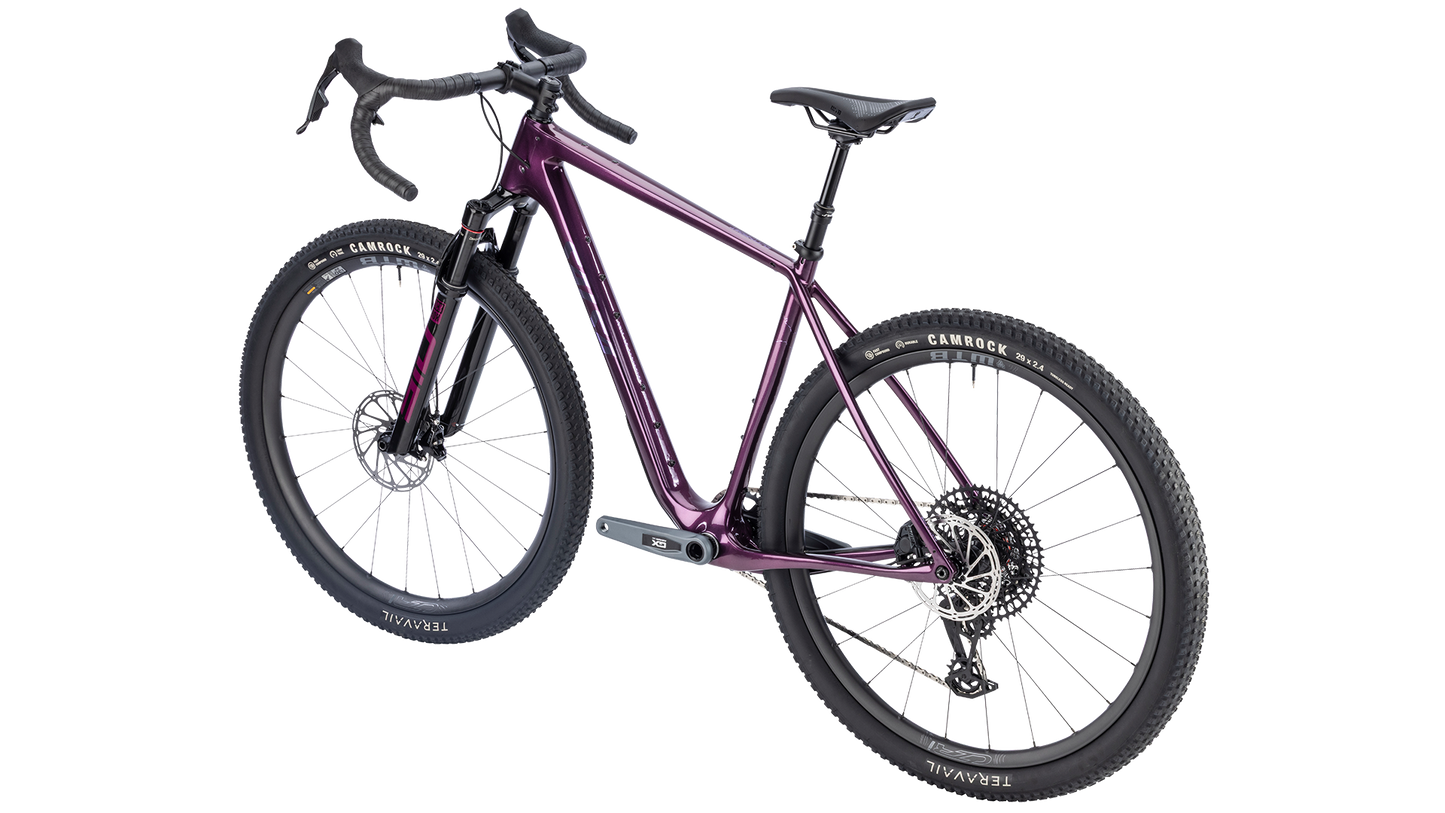 Salsa Cutthroat Rival GX AXS Suspension Gravel Bike - Deep Orchid - Rear three quarter view