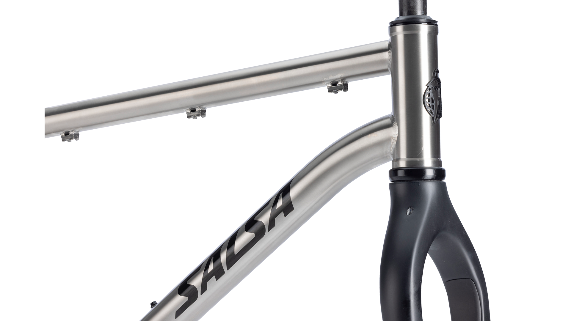 Salsa Fargo Ti Gravel Bike Frameset - Brushed Titanium - Closeup of steerer tube on frame