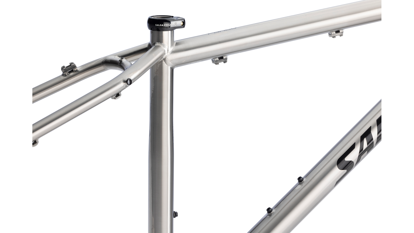 Salsa Fargo Ti Gravel Bike Frameset - Brushed Titanium - Closeup of top half of frame