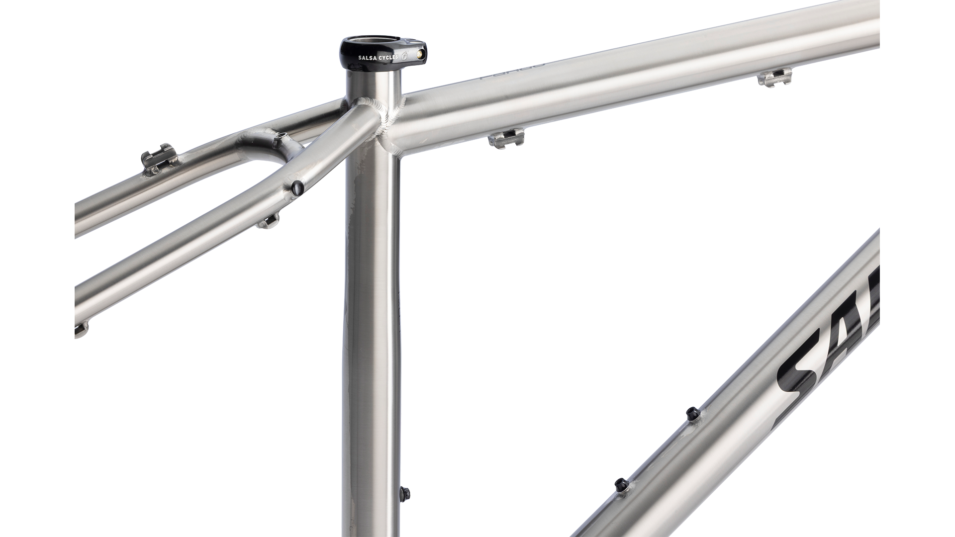 Salsa Fargo Ti Gravel Bike Frameset - Brushed Titanium - Closeup of top half of frame