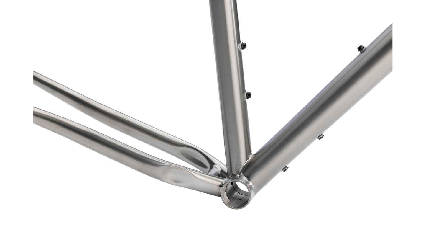 Salsa Fargo Ti Gravel Bike Frameset - Brushed Titanium - bottom half of frame closeup