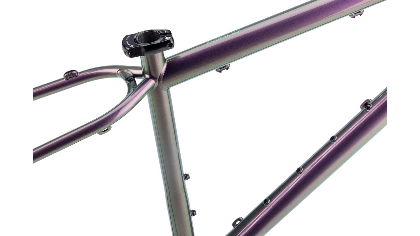 Salsa Fargo 32 Steel Framset - Pearl Orchid - Seat tube closeup view
