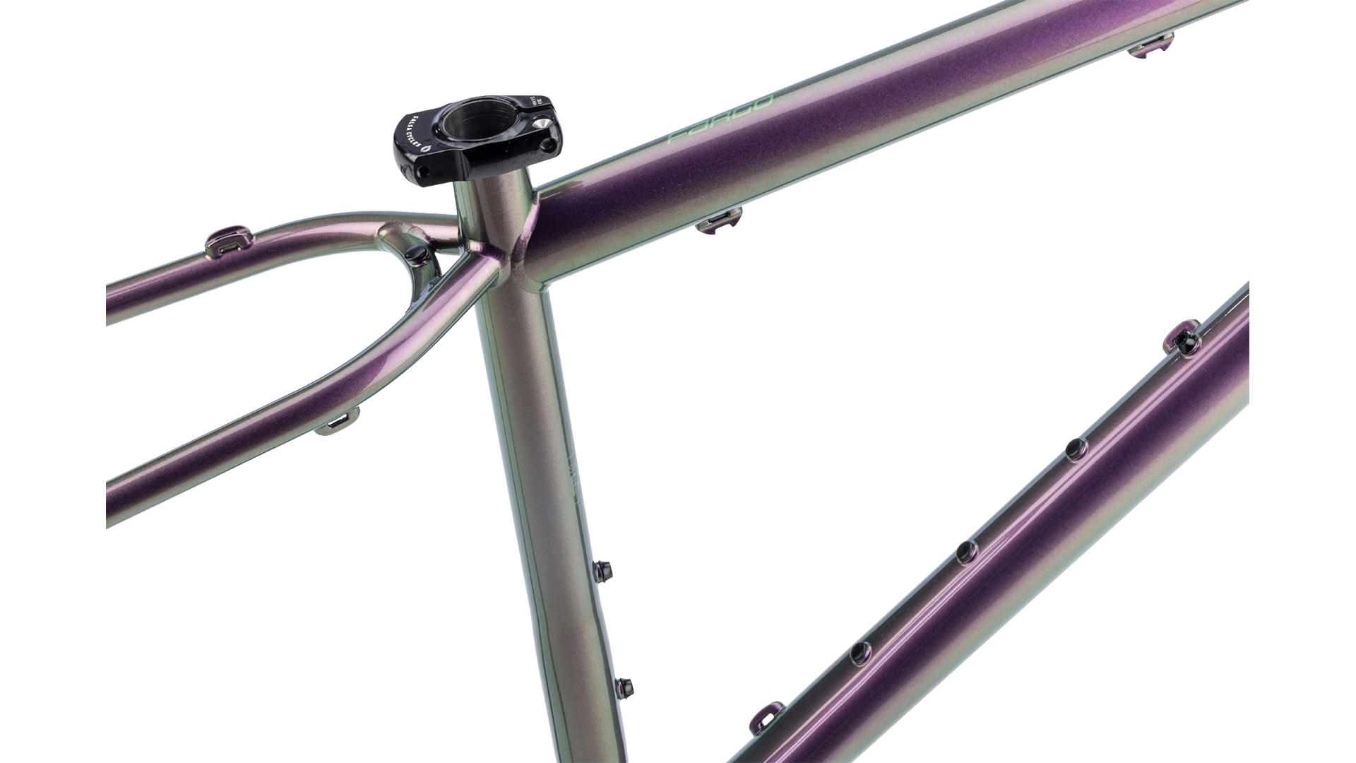 Salsa Fargo 32 Steel Framset - Pearl Orchid - Seat tube closeup view