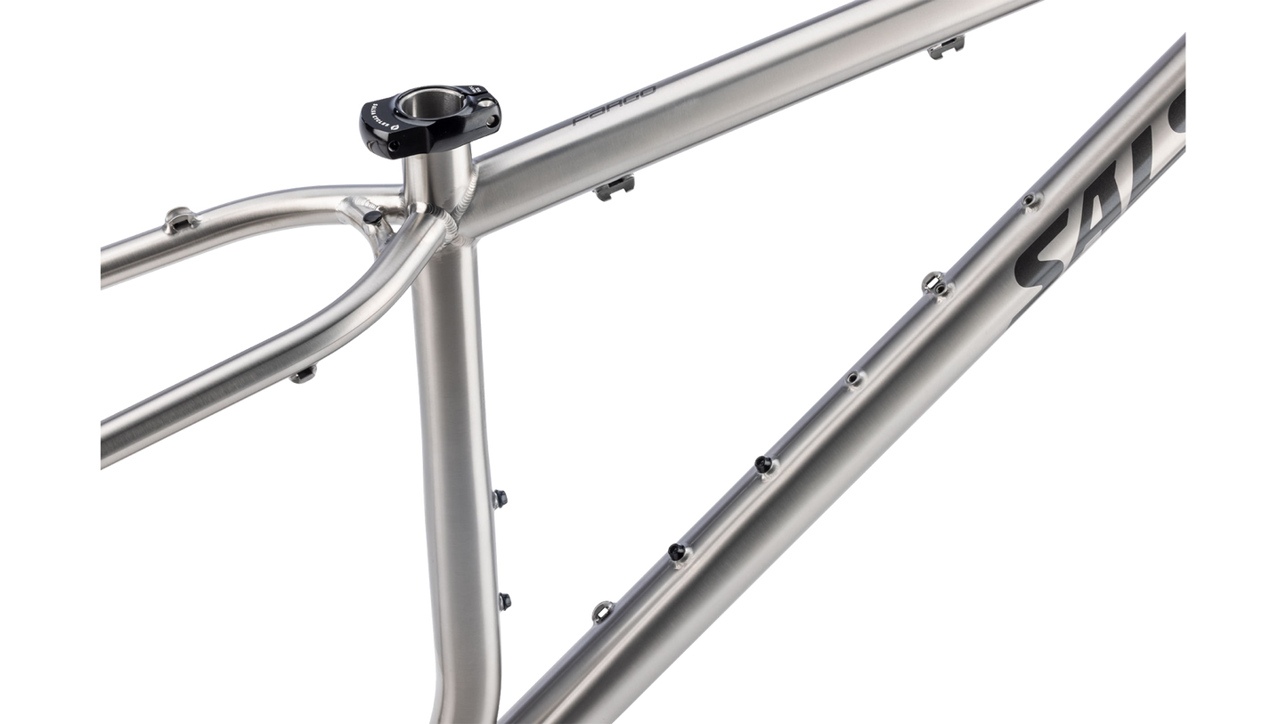 Salsa Fargo 32 Titanium Frame - Brused titanium - seat tube closeup view