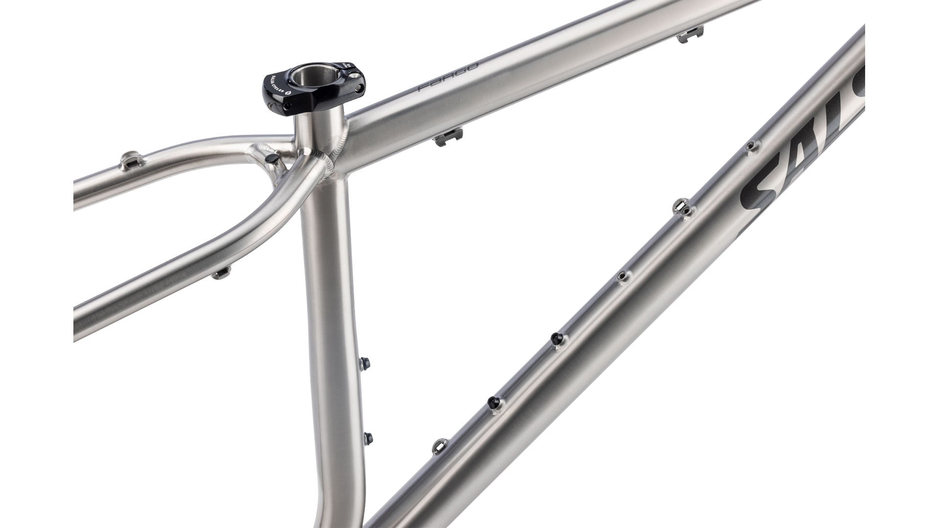Salsa Fargo 32 Titanium Frame - Brused titanium - seat tube closeup view