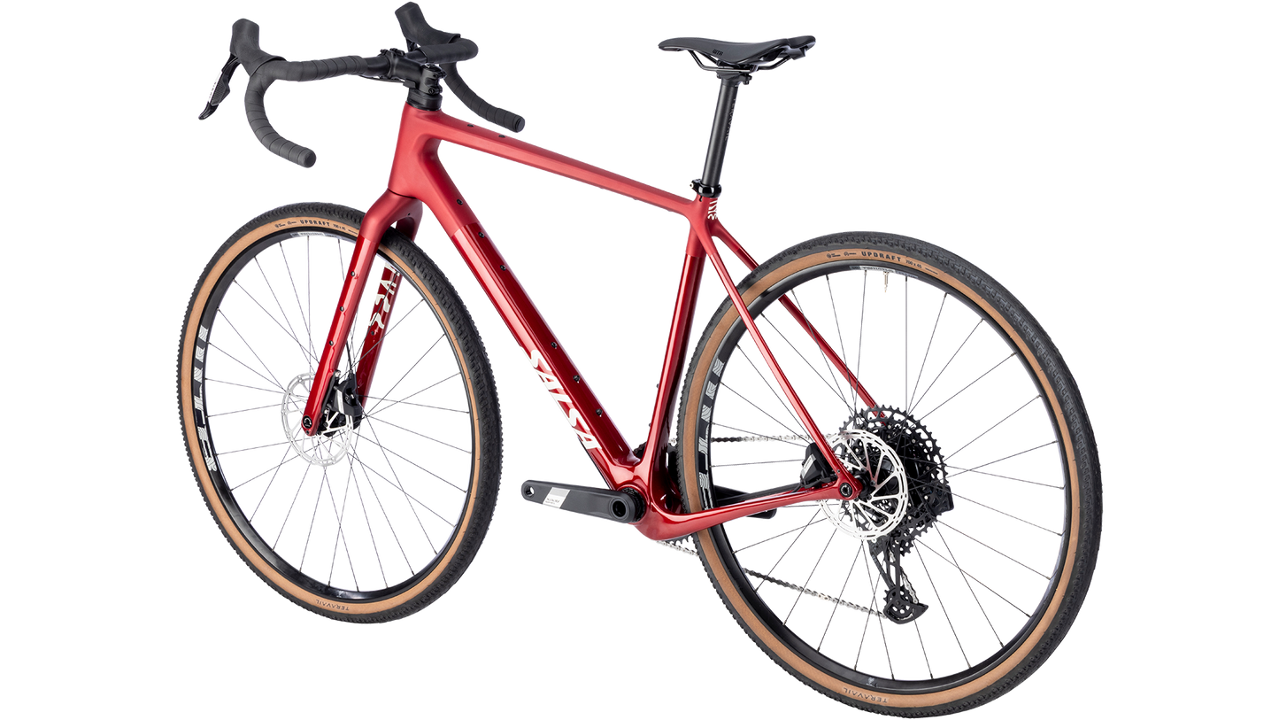 Salsa Flyway Apex Eagle AXS gravel bike - Canyon Red - rear three quarter view