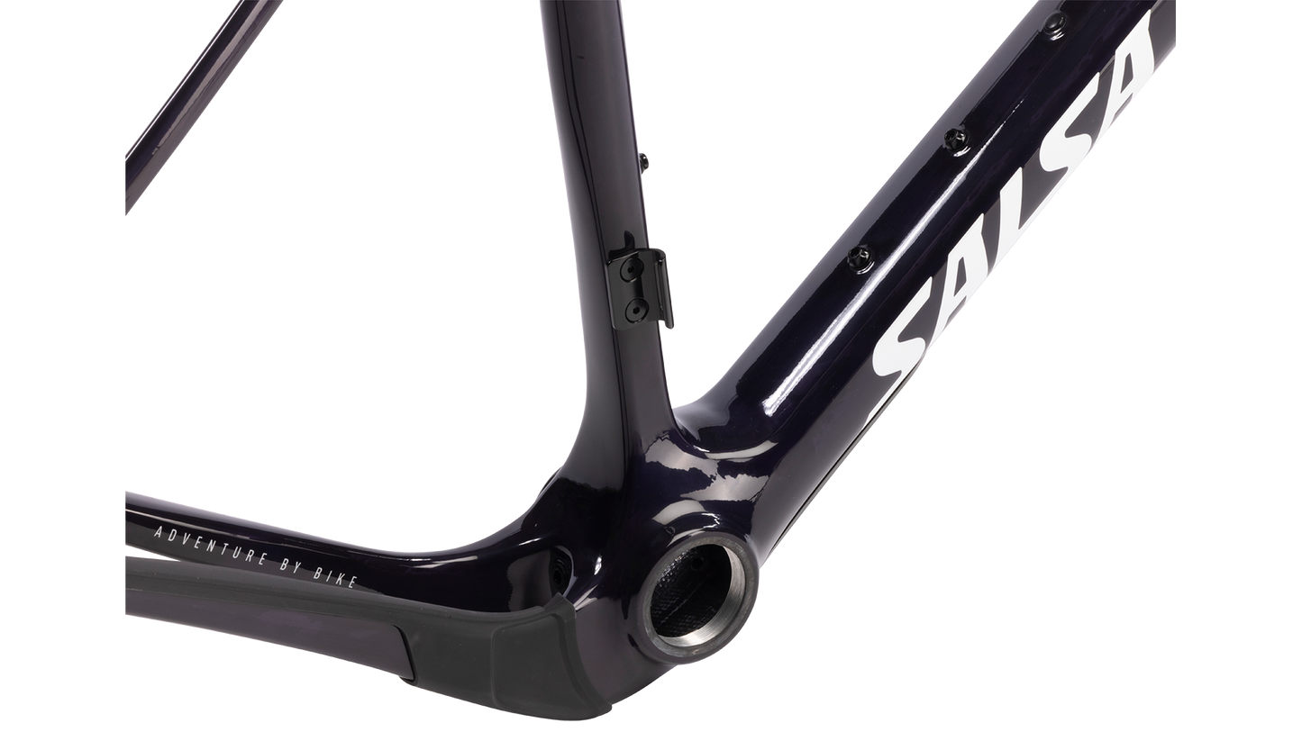 Salsa Flyway DLX Carbon Frameset - Midnight - Lower frame bottom bracket view with "SALSA" branding