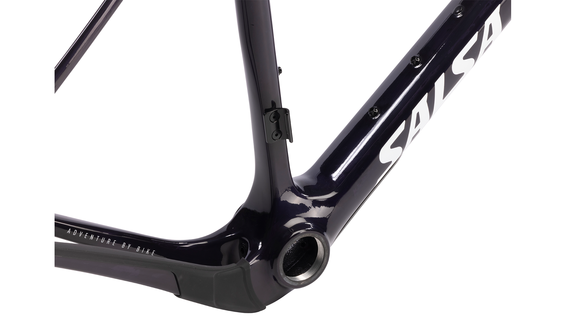 Salsa Flyway DLX Carbon Frameset - Midnight - Lower frame bottom bracket view with "SALSA" branding
