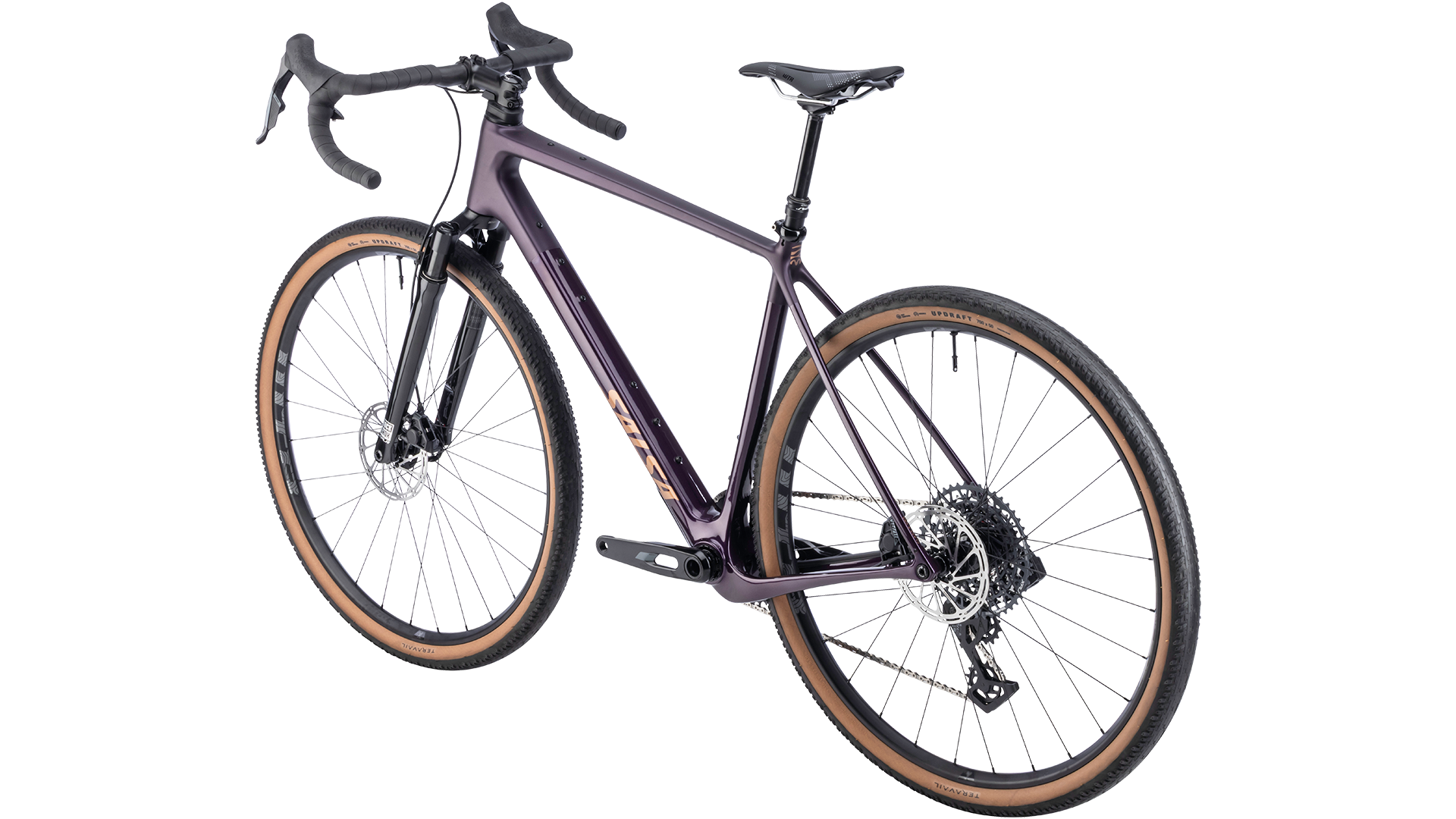 Salsa Flyway Rival XPLR Suspension gravel bike - Blackberry - rear three quarter view