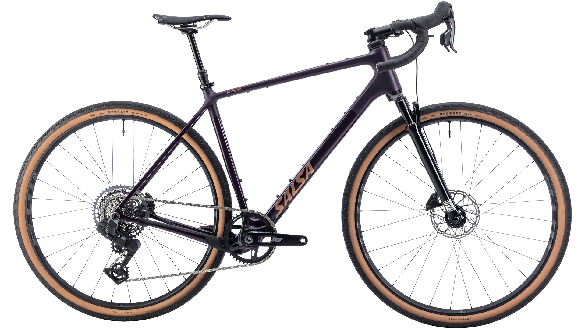Salsa Flyway Rival XPLR Suspension gravel bike - Blackberry - side profile view