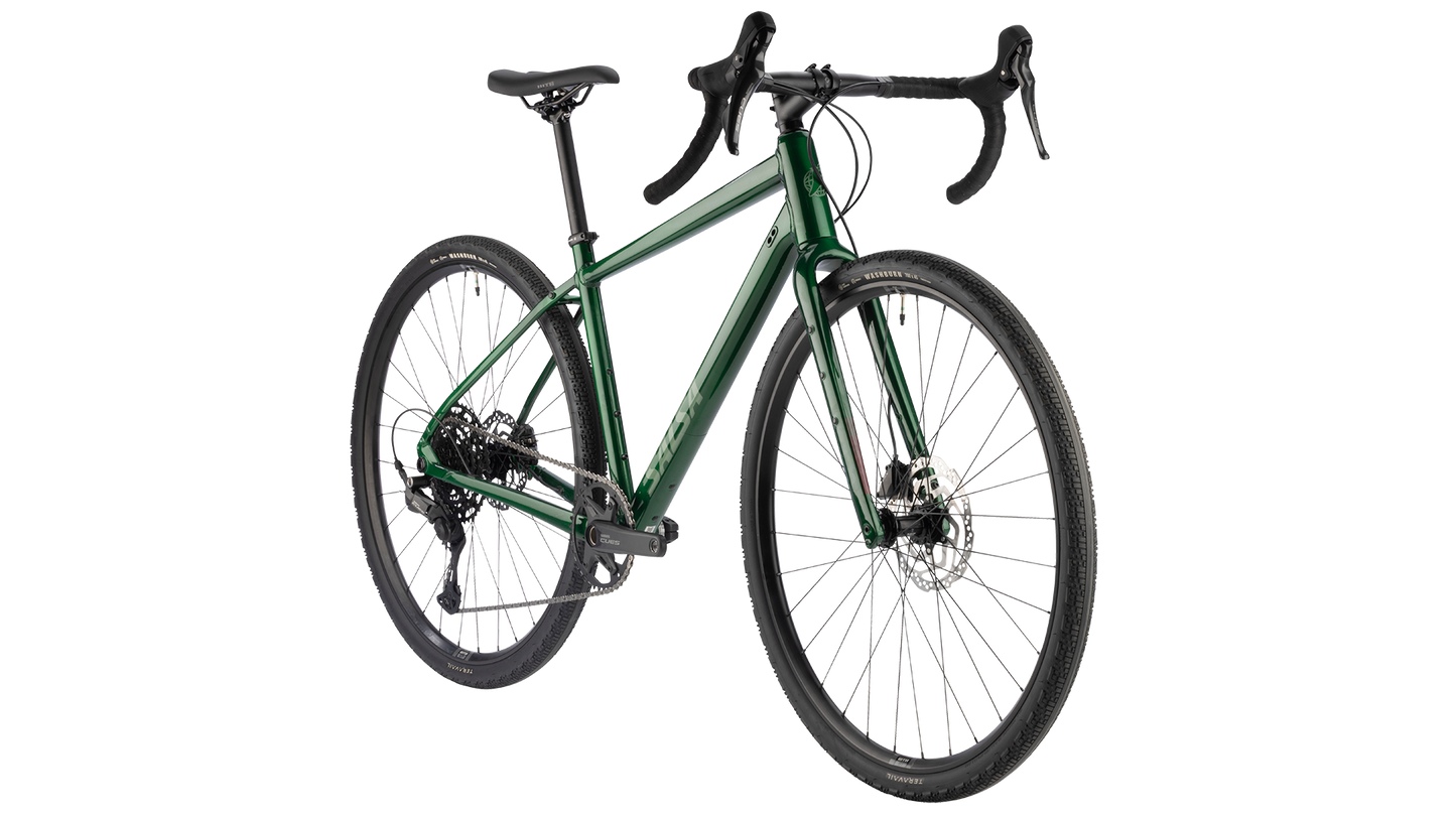 Salsa Journeyer CUES 10 Gravel Bike - Peat Moss - Front three quarter view