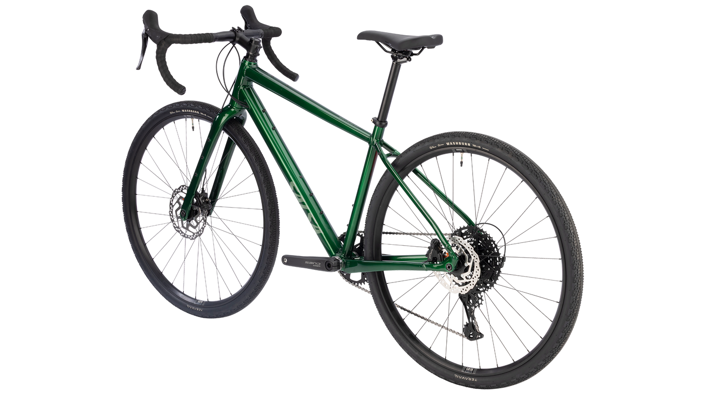 Salsa Journeyer CUES 10 Gravel Bike - Peat Moss - Rear three quarter view