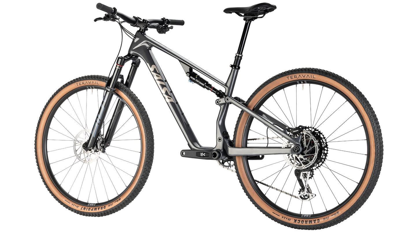 Salsa Spearfish Carbon MTB - Graphite Gray - Rear three quarter view