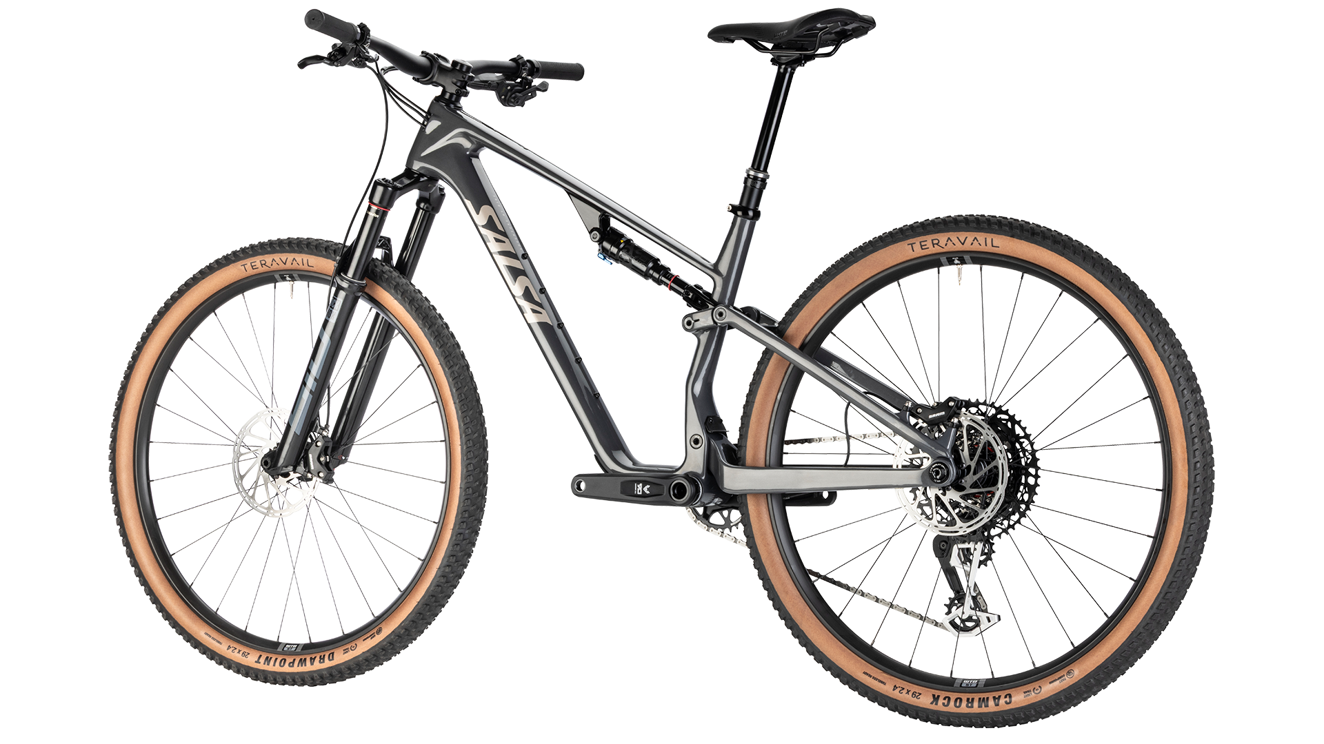 Salsa Spearfish Carbon MTB - Graphite Gray - Rear three quarter view
