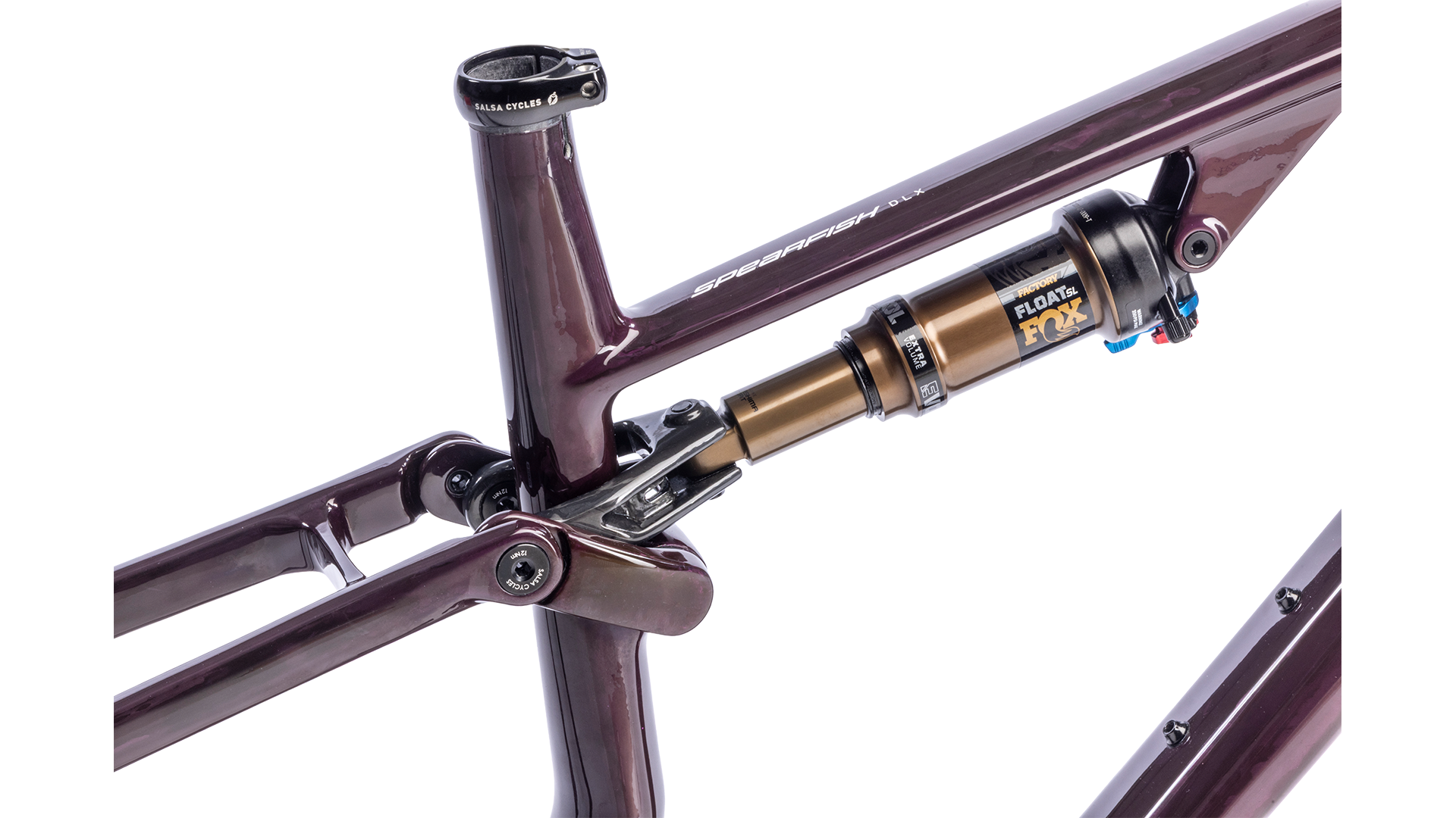 Salsa Spearfish DLX Sus MTB Frame - Deep Orchid Carbon - Rear shock view