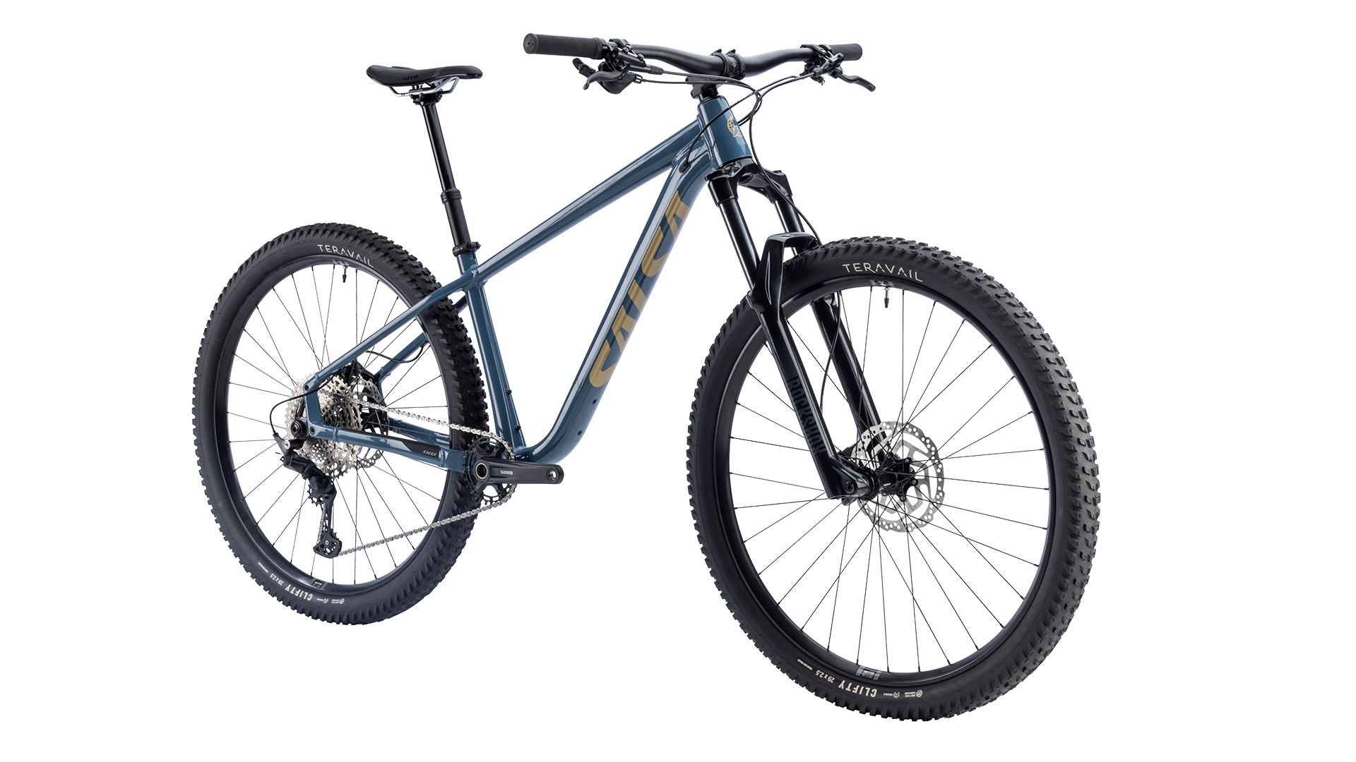 Salsa Timberjack Deore 12 Mountain Bike - Storm Blue - Front three quarter view