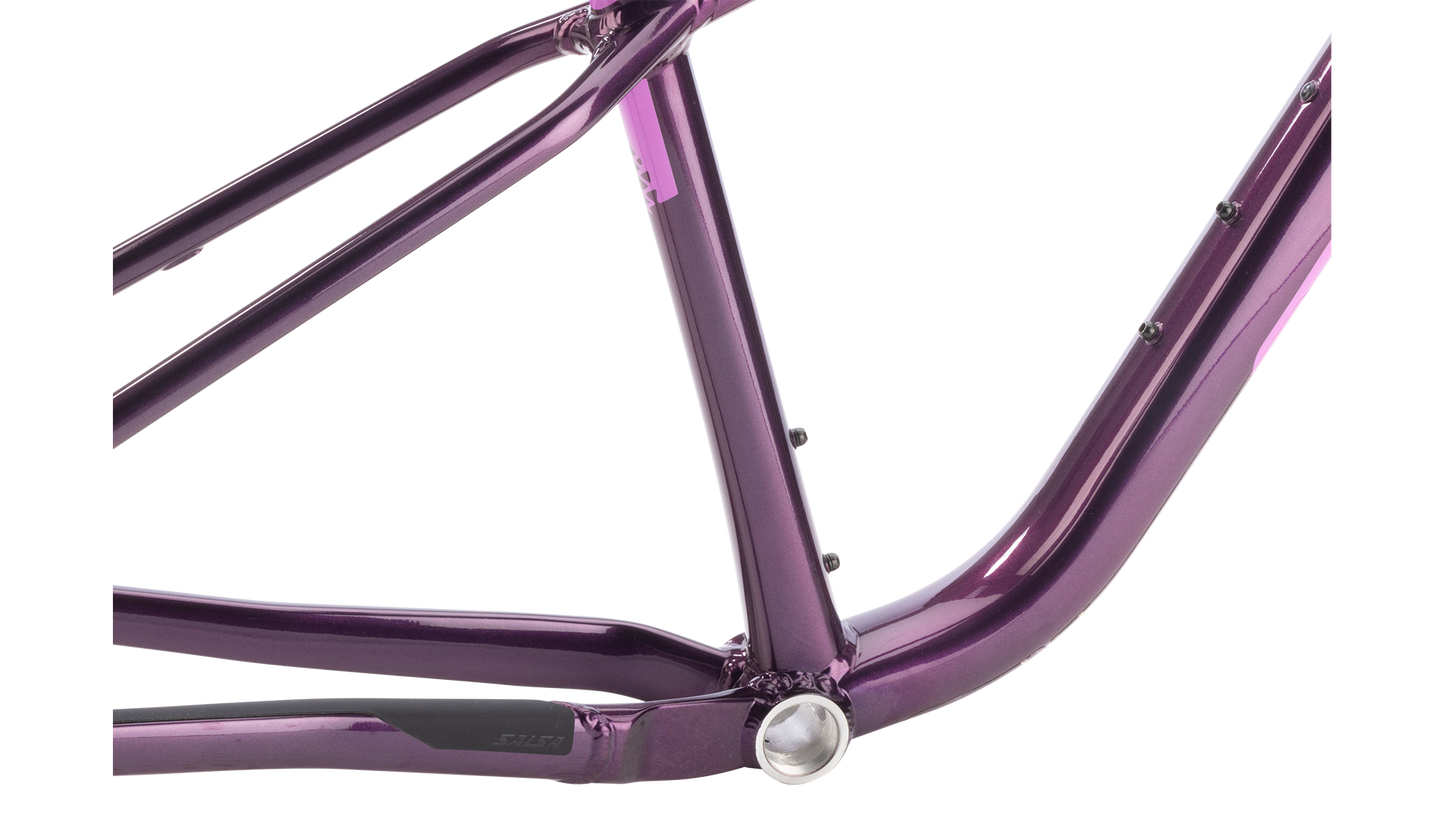 Salsa Timberjack Mountain Bike Frame - Deep Orchid - Closeup of seat tube and bottom bracket