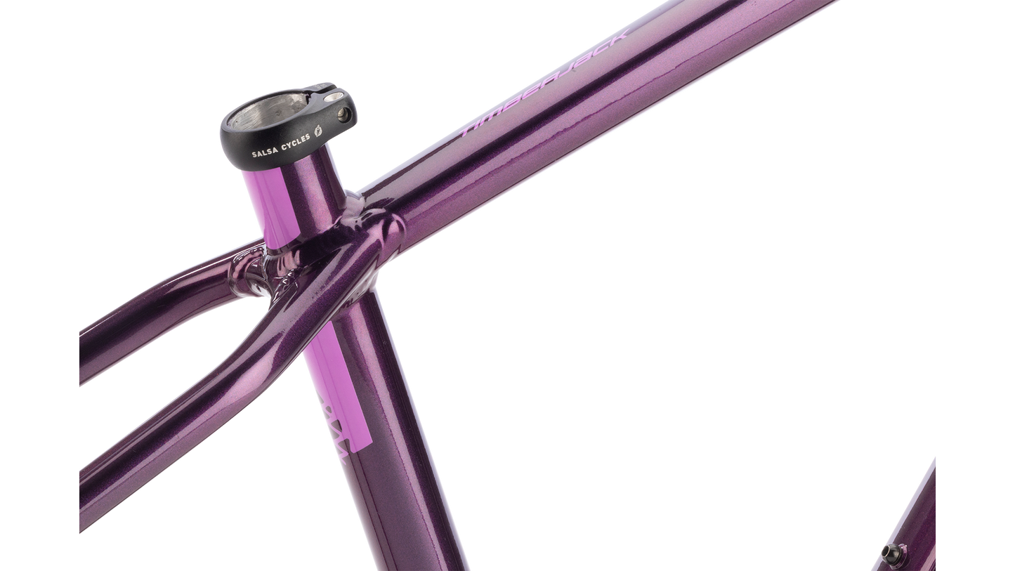 Salsa Timberjack Mountain Bike Frame - Deep Orchid - Closeup view of seat tube