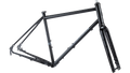 Black bicycle frame with forks on a white background