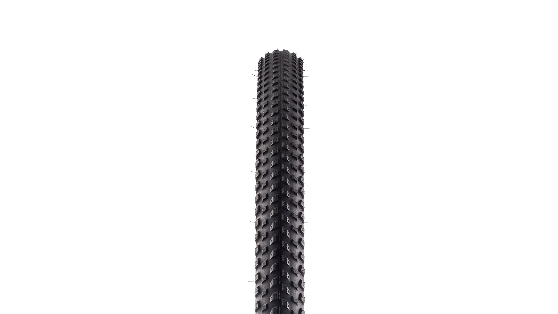 A single black bicycle tire shown vertically against a plain white background.