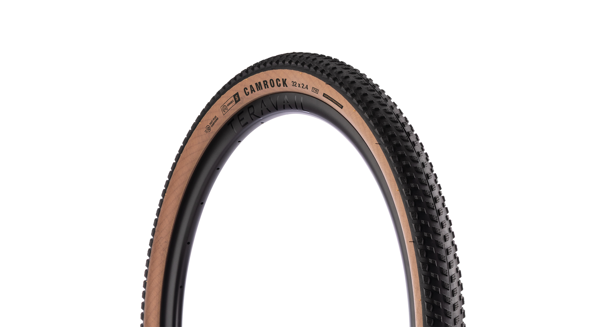 A Teravail Camrock bicycle tire shown upright against a plain white background, with visible sidewall branding