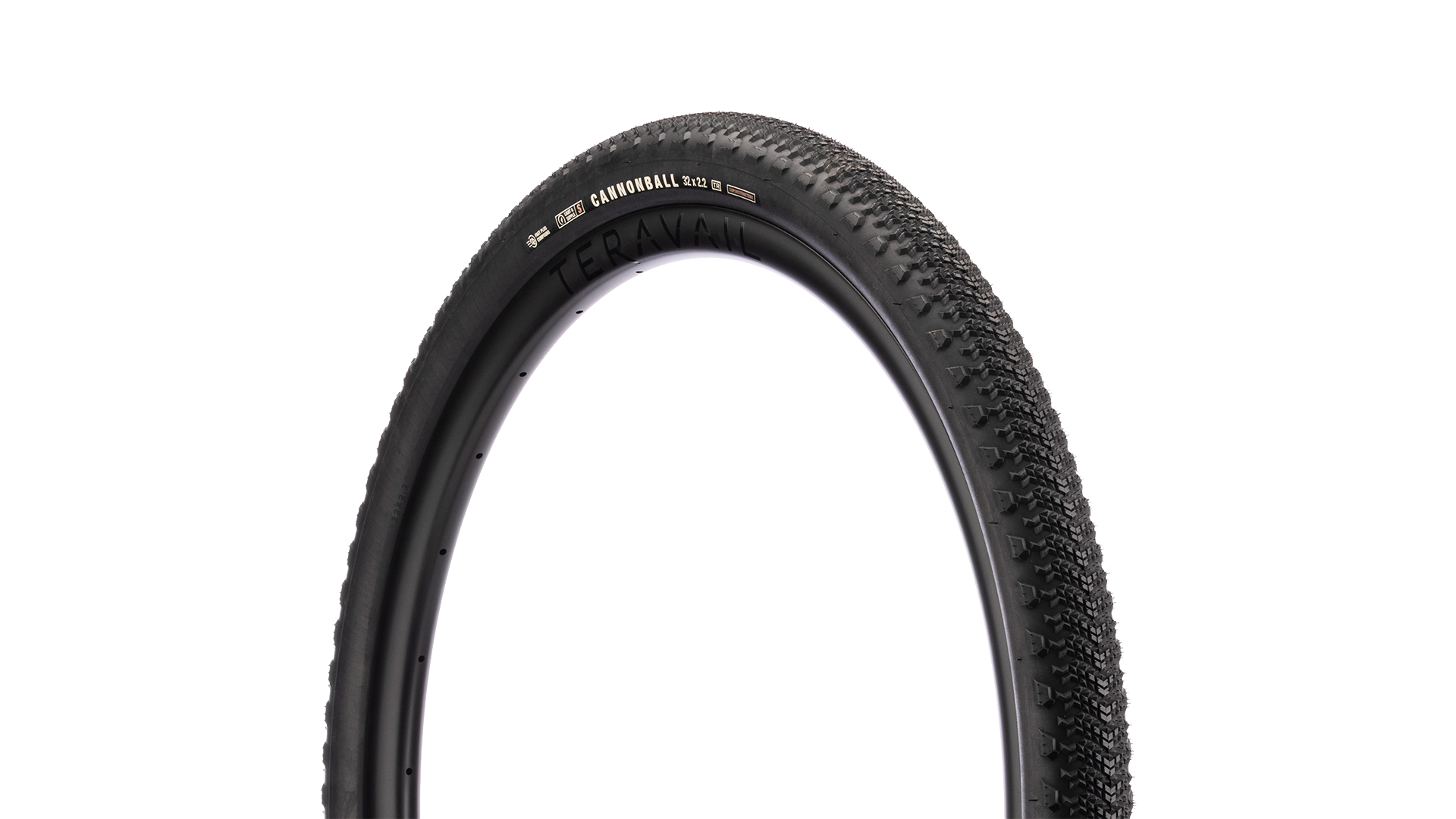 A Teravail Cannonball bicycle tire shown upright against a plain white background, with visible sidewall branding